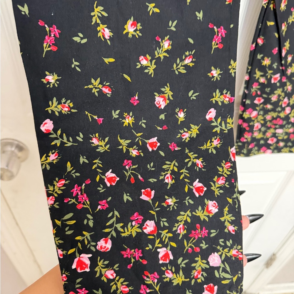 Black Floral Print Pixie Pants - Pink & Green Accent - Picture 2 of 3
